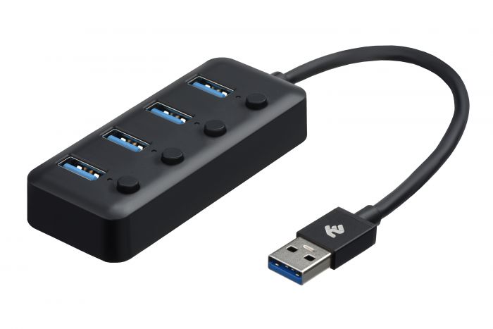 Адаптер 2Е USB-A - 4*USB3.0, Hub with switch, 0.25m