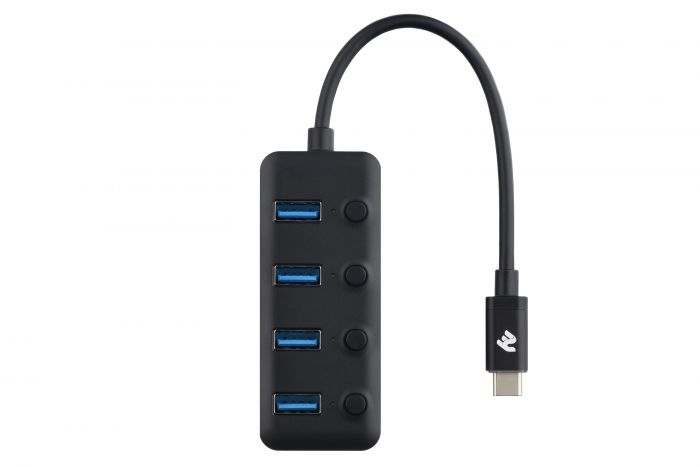 Адаптер 2Е USB-C to 4xUSB3.0, Hub with switch, 0.25 м