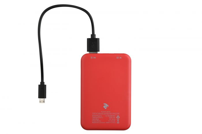 Портативний зарядний пристрій Power Bank 2E 5000mAh, DC 5V, 2.1A, 4 LED indicator, red