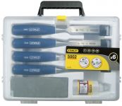 Стамеска Stanley "Basic", набір 4 од., 6-25мм, в комплекті масло та точильний камінь, пластиковий кейс