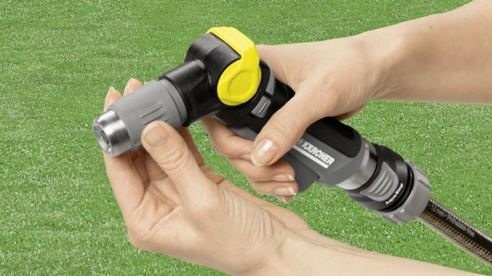 Зрошувач ручний Karcher "Premium", пістолетний, металевий, регулювання напору води, регулювання форми струменя води