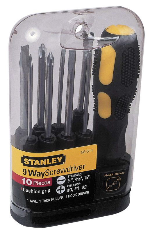 Викрутка Stanley "Multifunctional", бітотримач 1/4", 9 змінних стрижнів, SL, PH, шило, цвяходер, вставка для закручування гаків