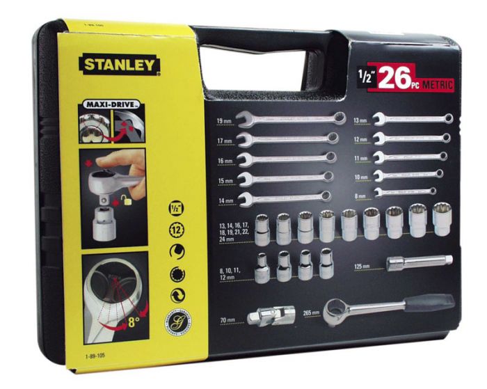 Набір інструменту Stanley, Набір торцевих головок та ключів, 1/2", 26 од., кейс