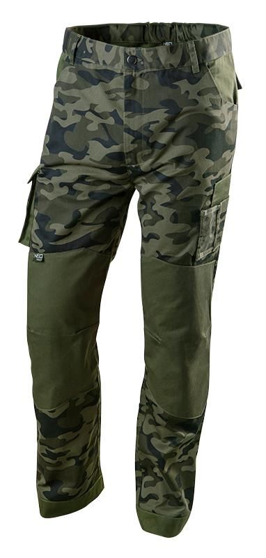 Штани робочі NEO CAMO, розмір XXL (56), 255 г/м2, профільовані коліна з відсіком для наколінників, потрійні внутрішні шви, еластична конструкція пояса, міцні кишені, камуфляжні