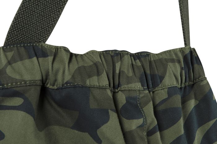 Напівкомбінезон робочий NEO CAMO, розмір XXL (56), 255 г/м2, потрійні шви, еластична конструкція пояса, міцні кишені, камуфляжний