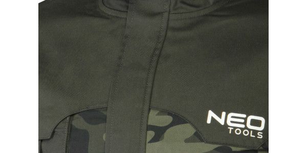 Куртка робоча NEO CAMO, розмір XL (54), 255 г/м2, високий комір, регулювання манжет, комбіновані багатофункціональні кишені на блискавці та липучках, камуфляжна