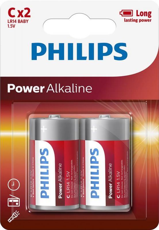 Батарейка Philips Power Alkaline лужна C(LR14) блістер, 2 шт
