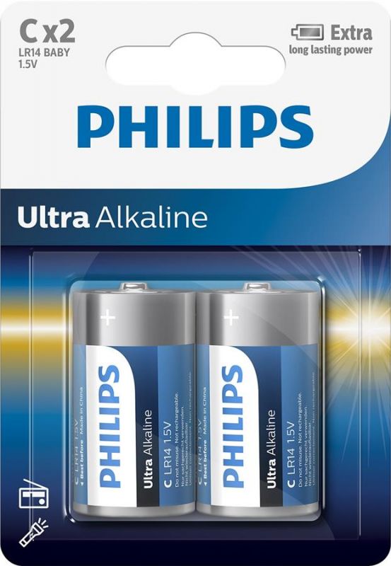 Батарейка Philips Ultra Alkaline лужна C(LR14) блістер, 2 шт