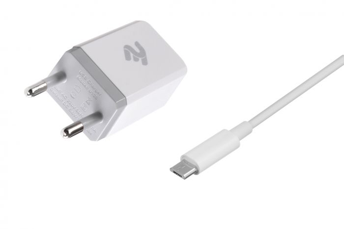 Набір Мережевий ЗП 2E USB Wall Charger USB:DC5V/2.1A +кабель MicroUSB 2.4A, white