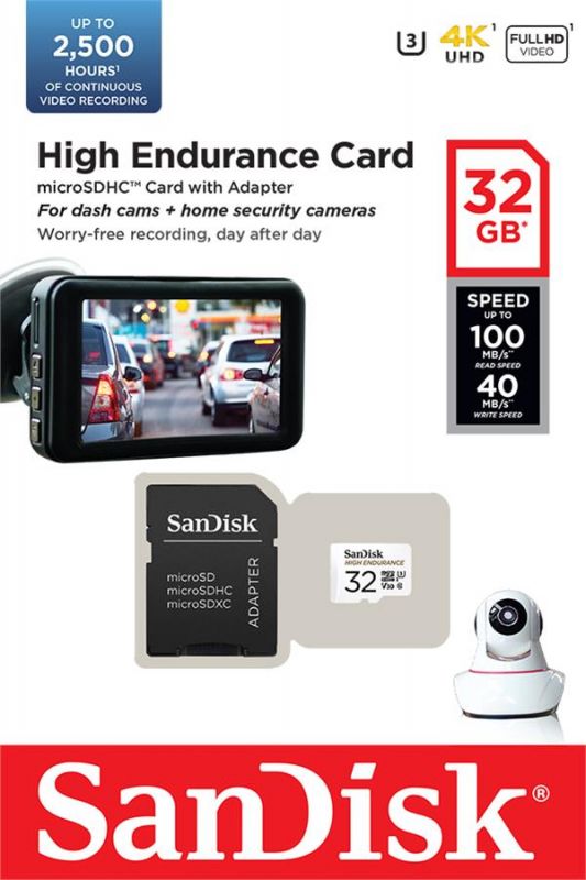 Карта пам'яті SanDisk microSD   32GB C10 UHS-I U3 V30 R100/W40MB/s High Endurance