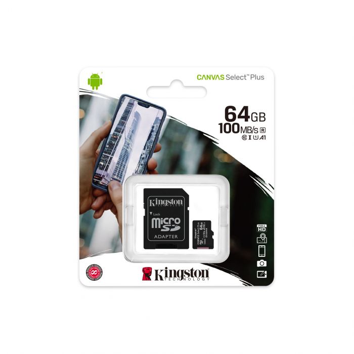 Карта пам'яті Kingston microSD   64GB C10 UHS-I R100MB/s + SD