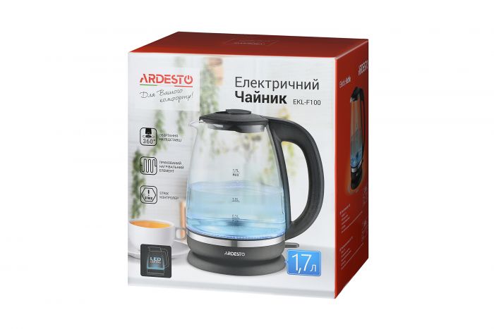 Електрочайник Ardesto EKL-F100 1.7л/2150Вт/strix контроль/корпус скло/чорний