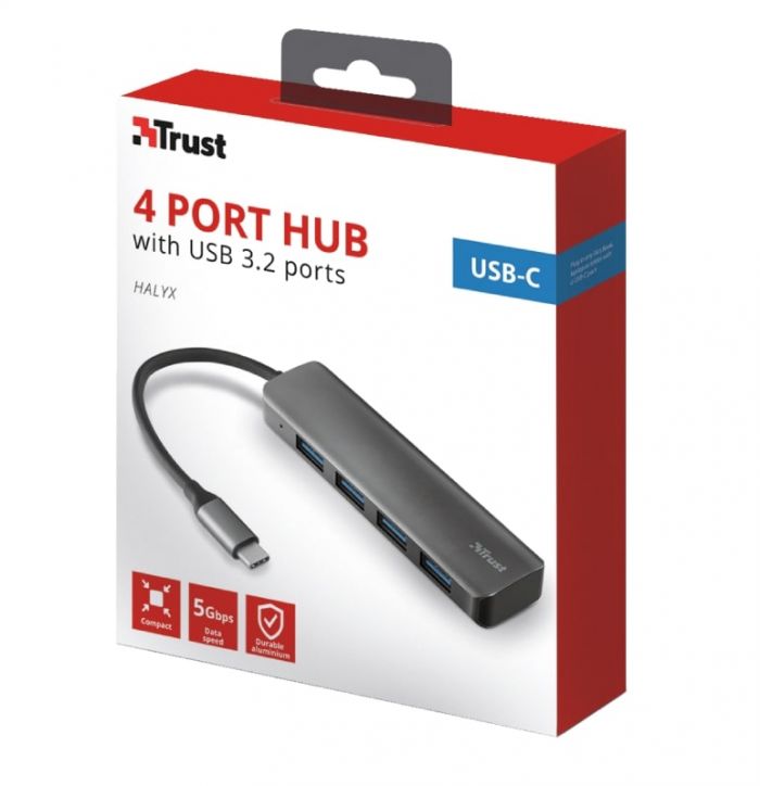 USB-хаб Trust Halyx USB-C to 4-Port USB-A 3.2 ALUMINIUM