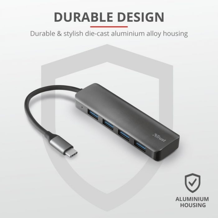 USB-хаб Trust Halyx USB-C to 4-Port USB-A 3.2 ALUMINIUM