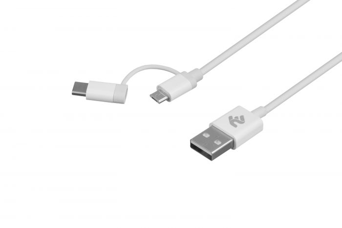 Кабель 2E USB to Micro + Type C, 5V/2.4A, 1m, white