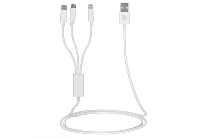 Кабель 2E USB 3 in 1 Micro/Lightning/Type C, 5V/2.4A, 1.2m, white