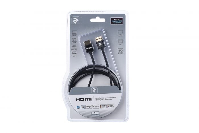 Кабель 2Е HDMI 2.0 (AM/AM), Slim, High Speed, Alumium, black, 2m