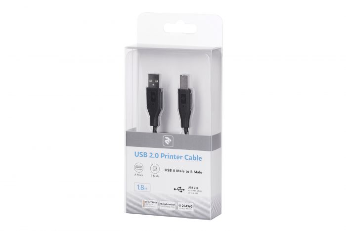 Кабель 2E USB 2.0 (AM/BM) DSTP, 1.8m, black