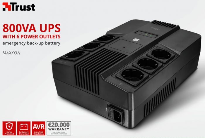 Джерело безперебійного живлення Trust Maxxon 800VA UPS with 6 standard wall power outlets BLACK