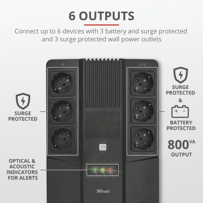 Джерело безперебійного живлення Trust Maxxon 800VA UPS with 6 standard wall power outlets BLACK