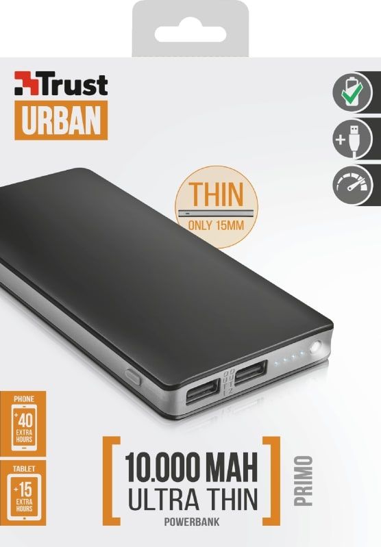 Портативний зарядний пристрій Trust Primo Thin 10000 mAh BLACK
