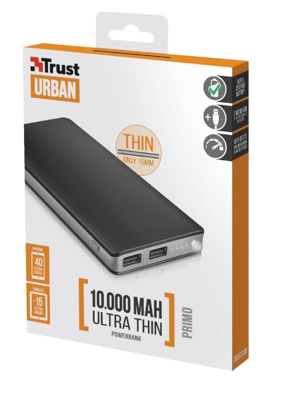 Портативний зарядний пристрій Trust Primo Thin 10000 mAh BLACK