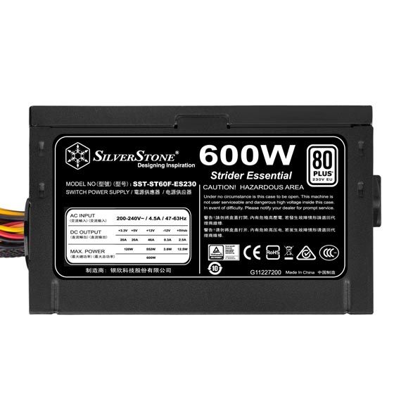 Блок живлення SilverStone STRIDER ST60F-ES230 (600W), aPFC,12см,24+8,4xSATA,2xPCIe,1xFDD,+3