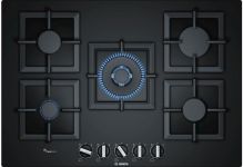 Вбудовувана газова поверхня склокерамічна Bosch PPQ7A6B20 - Ш-75см./5 конфорок/чавун/чорний