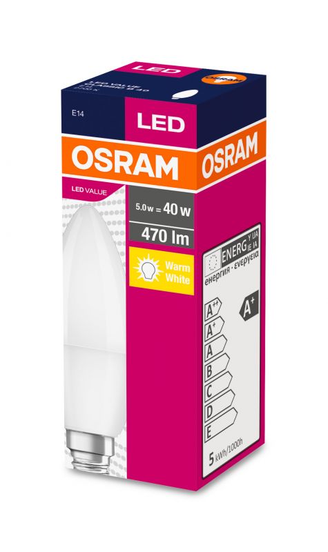 Лампа світлодіодна OSRAM LED B40 свечка 5W 470Lm 2700K E14