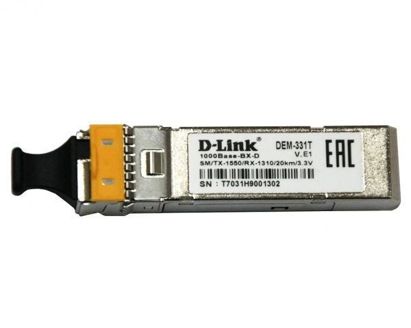 SFP-Трансiвер 331T/20KM 1x1000Base-BX-D, WDM, SM 20км, LC