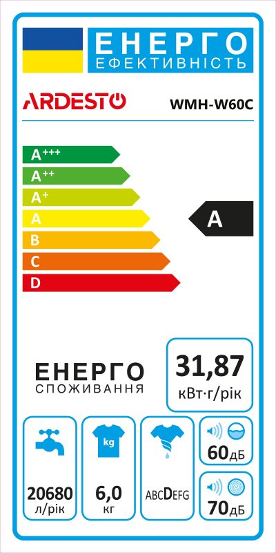 Пральна машина напівавтомат ARDESTO WMH-W60C, 6кг, 1350, 41см, Білий
