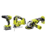 Ryobi Набір інструментів ONE+ R18CK3C-252S: шуруповерт R18DD3, лобзик R18JS, КШМ R18AG Ryobi Набір інструментів ONE+ R18CK3C-252S: шуруповерт R18DD3, лобзик R18JS, КШМ R18AG