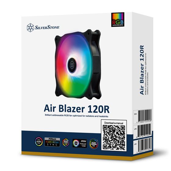 Корпусний вентилятор SilverStone  Air Blazer AB120R-ARGB, 120mm, 600-2200 rpm, 4 Pin PWM + 4-1 Pin ARGB (5V LED), 7.4-35,6 dBa