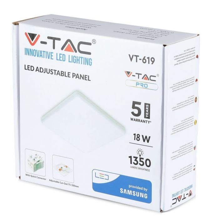 Панель стельова врізна LED V-TAC, 18W, SKU-736, Samsung Chip, 230V, 3000К, 170x170mm