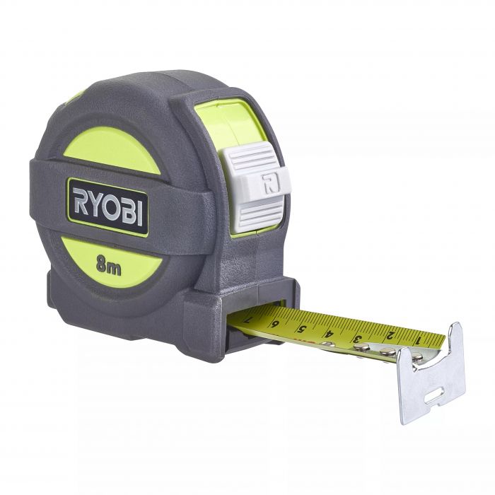 Рулетка Ryobi RTM8M, 8м*25мм, двостороннє нейлонове покриття, TPR корпус, 4 заклепки