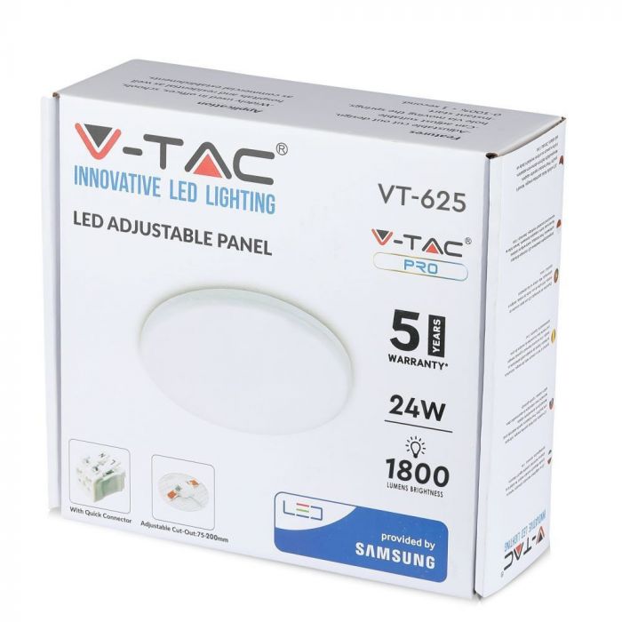 Панель стельова врізна LED V-TAC, 24W, SKU-739, Samsung Chip, 230V, 3000К, кругла, діаметр 223mm