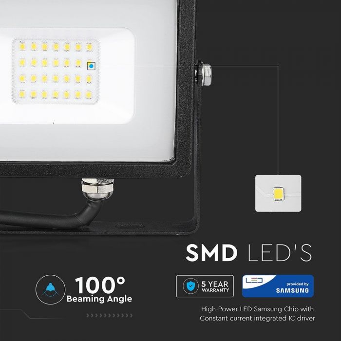 Прожектор вуличний LED V-TAC, 20W, SKU-441, Samsung CHIP, 230V, 6400К, чорний