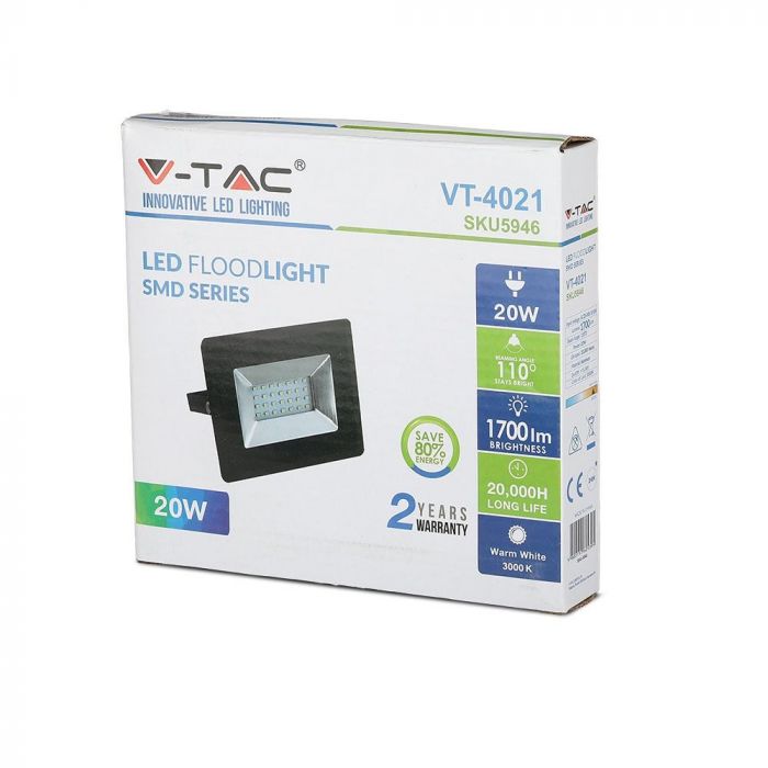 Прожектор вуличний LED V-TAC, 20W, SKU-5947, E-series, 230V, 4000К, чорний