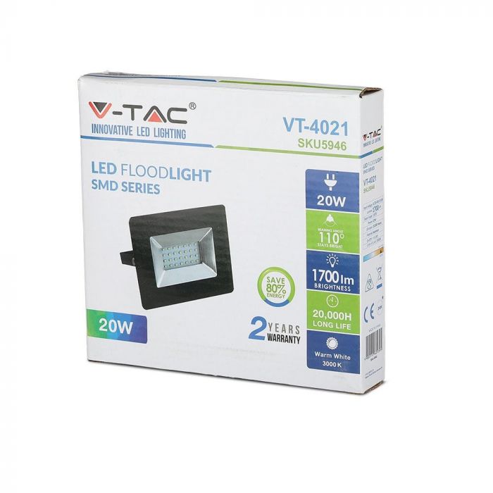 Прожектор вуличний LED V-TAC, 20W, SKU-5948, E-series, 230V, 6400К, чорний