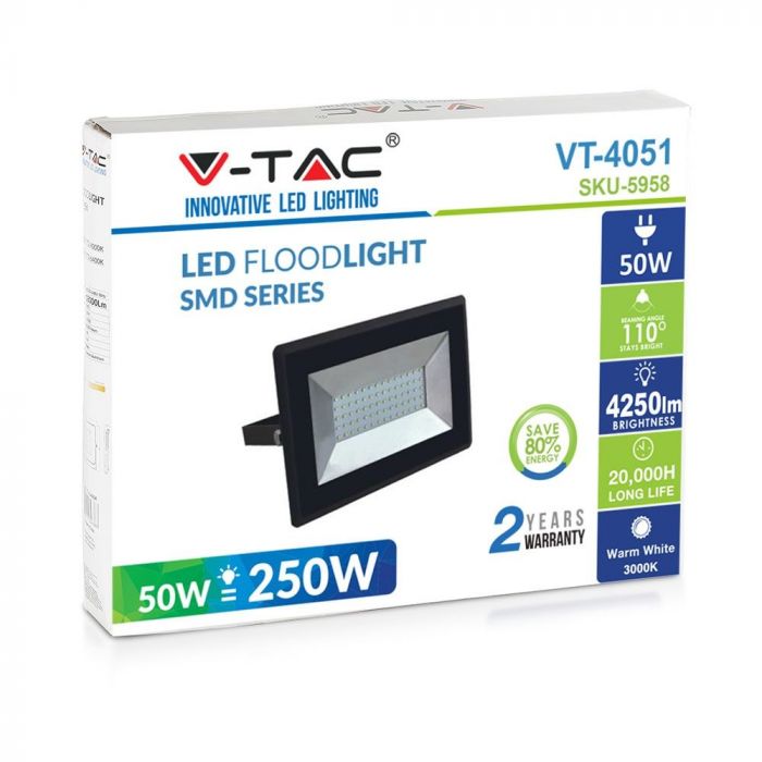 Прожектор вуличний LED V-TAC, 50W, SKU-5959, E-series, 230V, 4000К, чорний