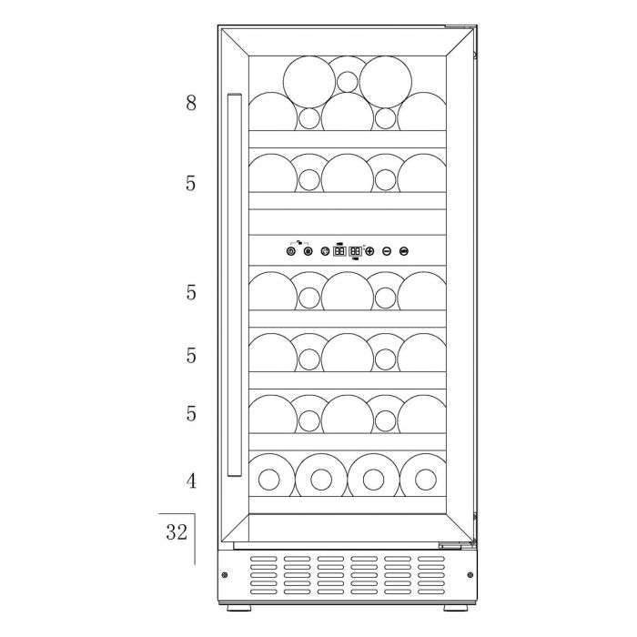 Винна шафа вбудована Philco PW32DFS/2 зони/32 бутилки/5-18 С/Led-підсвітка/сенсор/дисплей/черний