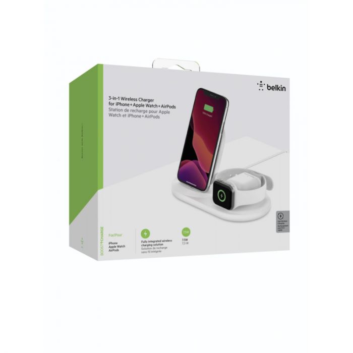 Бездротовий ЗП Belkin 3-in-1 Wireless Pad/Stand/Apple Watch, white
