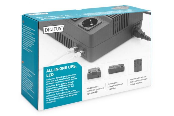 Джерело безперебійного живлення DIGITUS All-in-One, 600VA/360W, LED, 4xSchuko/3xC13, RJ45, USB