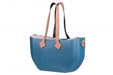 Сумка MyMia синій корпус/підкл.д.мам беж.орнамент/коричн.шкіряні ручки,фіксатори, ремені на візок