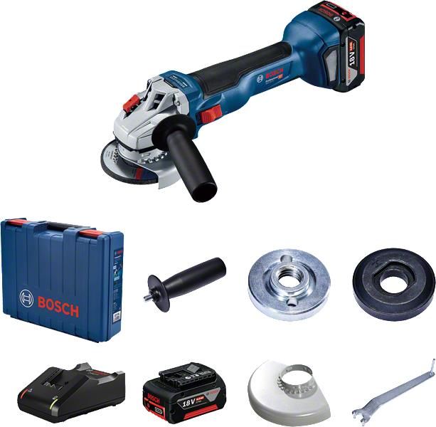 Шліфмашина кутова Bosch 18V-10, акумуляторна, 18V, 125 мм, 9000 об/хв, 2x5.0 Ач. L-BOXX 136, 0.89 кг