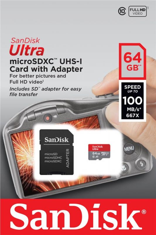 Карта пам'яті SanDisk microSD  64GB C10 UHS-I R100MB/s Ultra