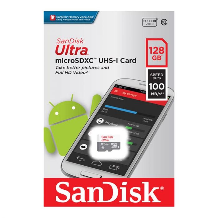 Карта пам'яті SanDisk microSD  128GB C10 UHS-I R100MB/s Ultra