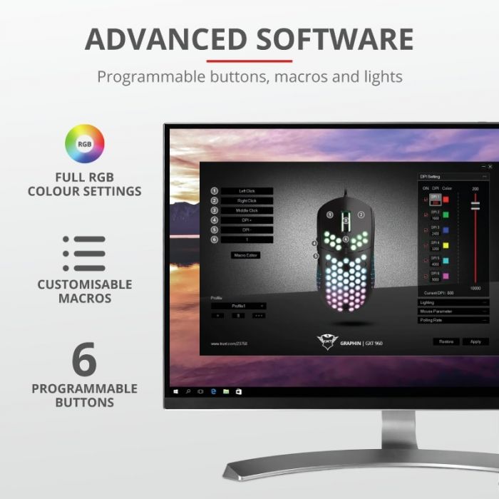 Миша ігрова Trust GXT 960 Graphin Ultra-lightweight RGB USB Black