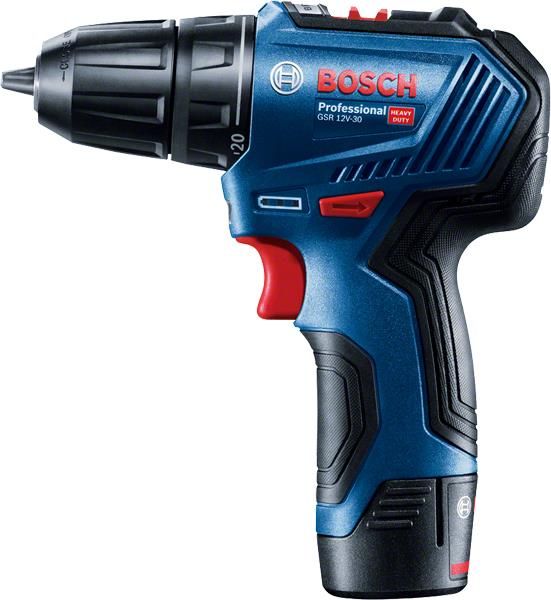 Шуруповерт-дриль Bosch GSR 12V-30,12 V, 2*2 Ач, 18/30 Нм, 420/1600 об/хв, 0.89 кг, кейс, ЗУ, приналежності