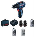 Шуруповерт-дриль Bosch GSR 12V-30,12 V, 2*2 Ач, 18/30 Нм, 420/1600 об/хв, 0.89 кг, кейс, ЗУ, приналежності Шуруповерт-дриль Bosch GSR 12V-30,12 V, 2*2 Ач, 18/30 Нм, 420/1600 об/хв, 0.89 кг, кейс, ЗУ, приналежності